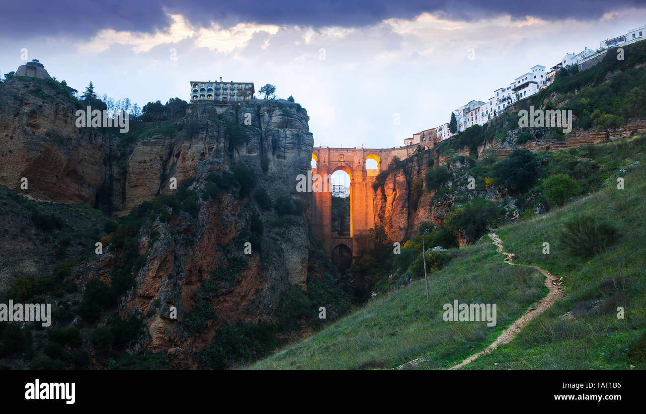 Bridge Of Ronda Twilight view of Ronda with Puente Nuevo bridge Stock Photo - Alamy
