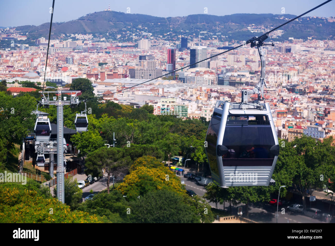 Montjuic Cable Car in Barcelona. Spain Stock Photo - Alamy