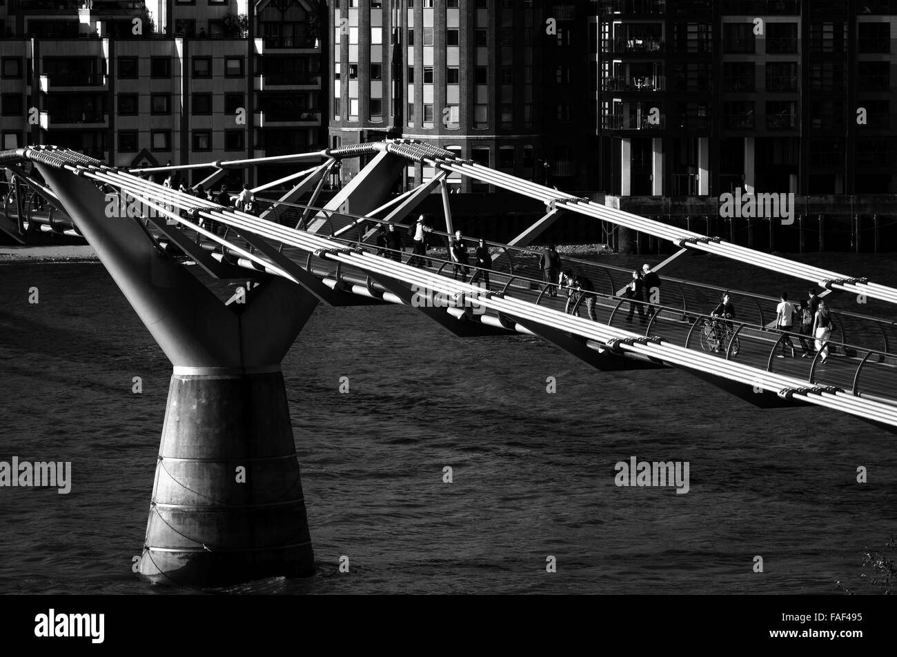 London Millennium Footbridge in London, UK. Black and white photography. Stock Photo