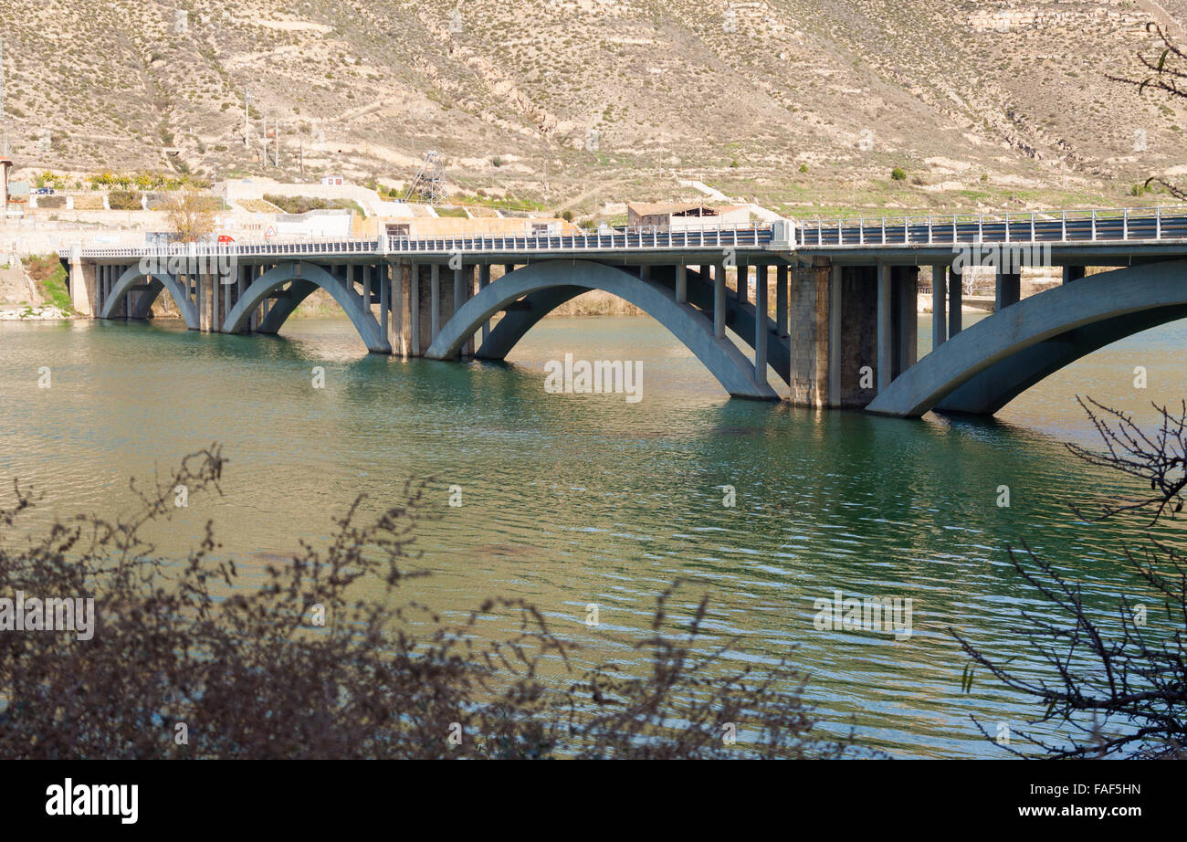Bridge over reservoir of Mequinenza. Aragon, Spain Stock Photo