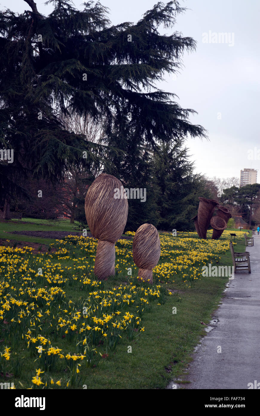 Wicker funghi sculptures Kew Gardens London England UK Stock Photo