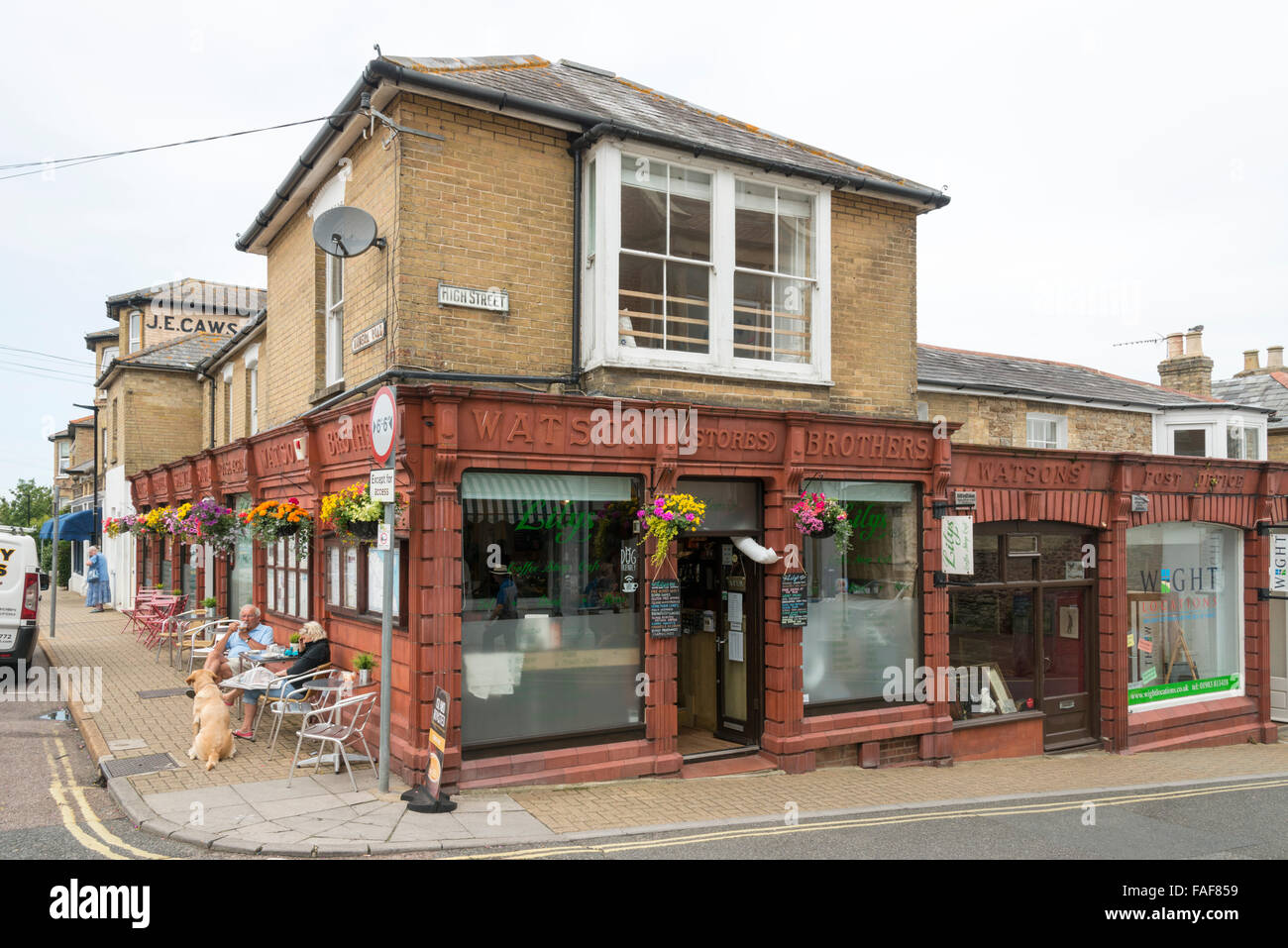 Lilys cafe and shop in the old Watson Brothers Stores or corner shop in the village of Seaview Isle of Wight UK. Stock Photo