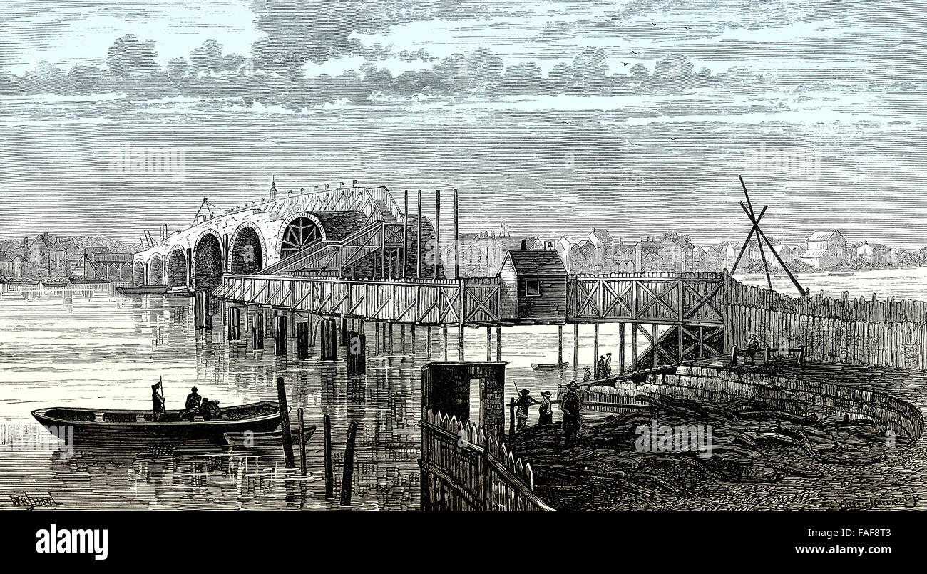 Blackfriars Bridge, a toll bridge over the River Thames in London, 18 century, Stock Photo
