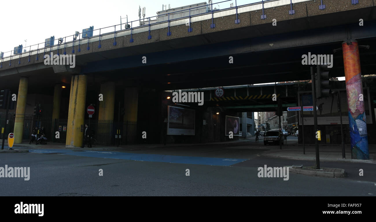 Cable Street Sign View north from Cable Street to concrete columns and metal railway ...