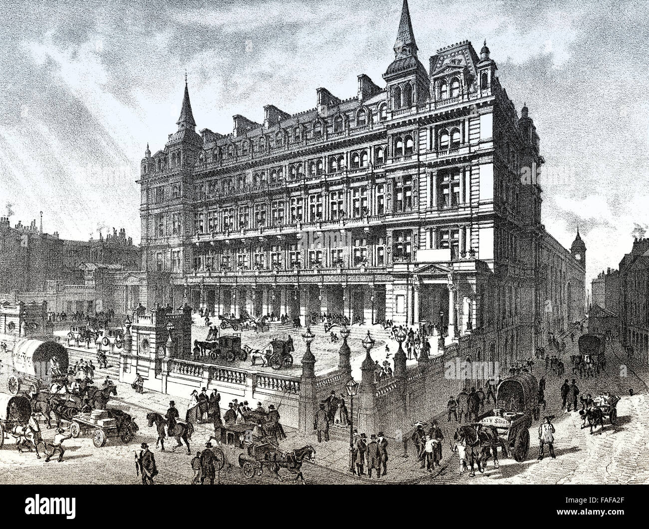 London Cannon Street, a central London railway terminus, Front of original station building, 19th century, Stock Photo