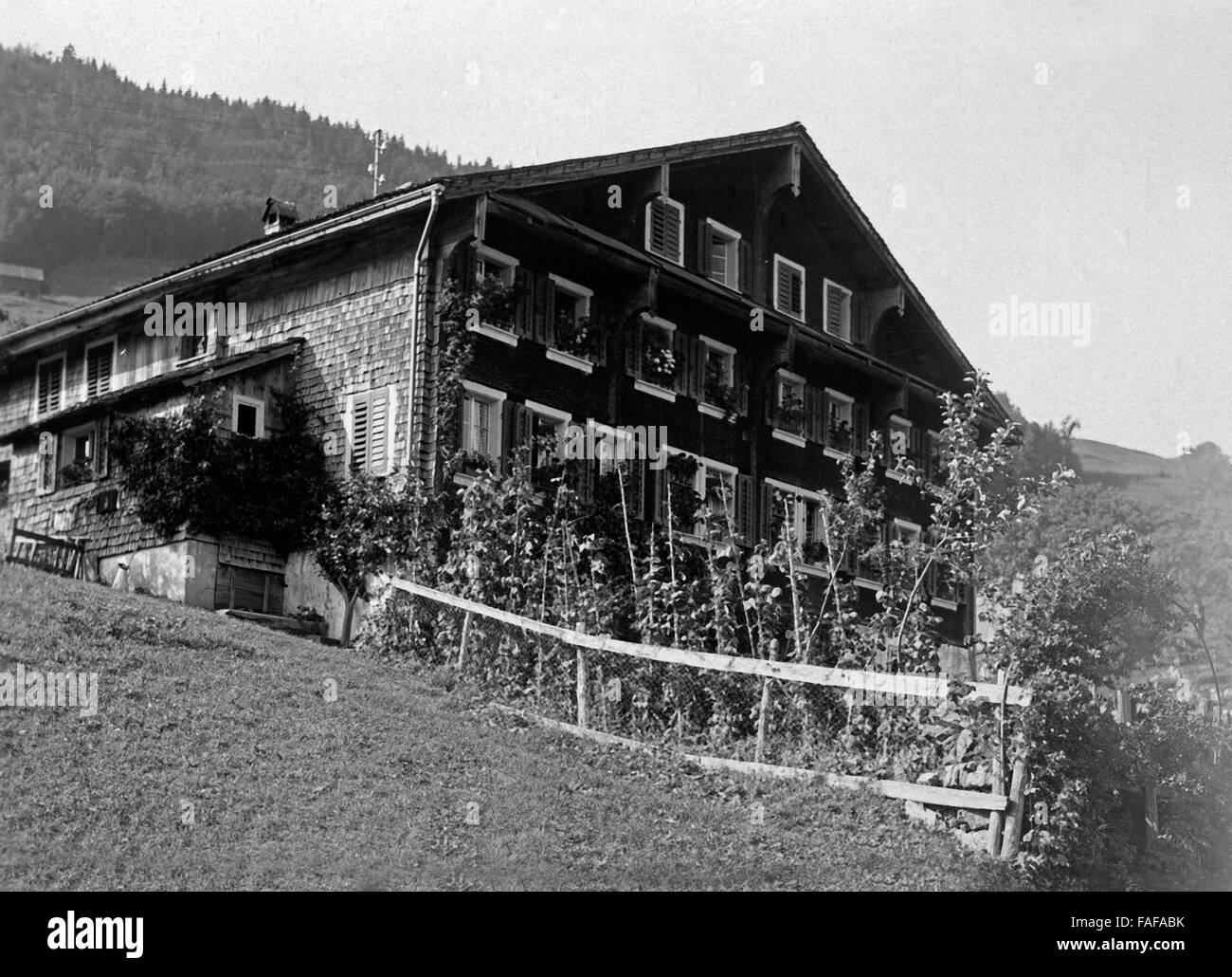Bergbauernhaus in Seelisberg im Kanton Uri, Schweiz 1930er Jahre. Mountain farmer's house at Seelisberg in Uri canton, Switzerland 1930s. Stock Photo