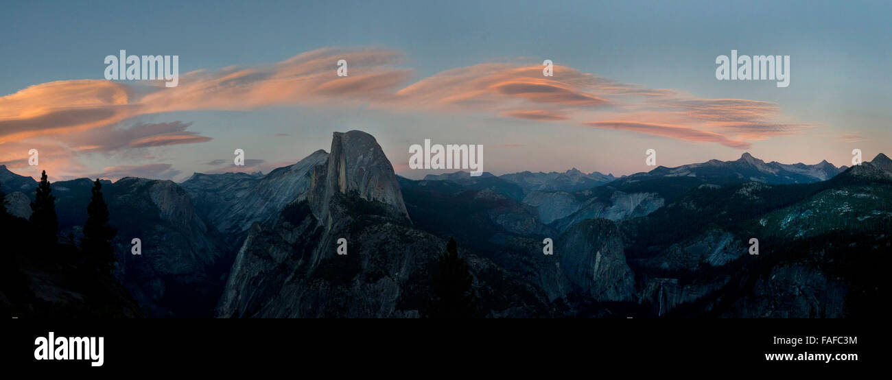 Yosemite National Park,a sunset with Half Dome,a feature made famous by Ansel Adams Stock Photo