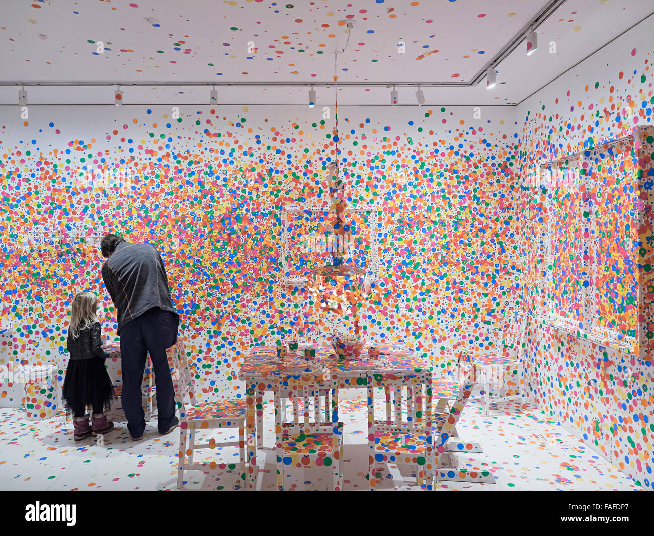 Yayoi Kusama's 'Obliteration Room' art installation at Louisiana Museum of Modern Art. FOR EDITORIAL USE ONLY. Stock Photo