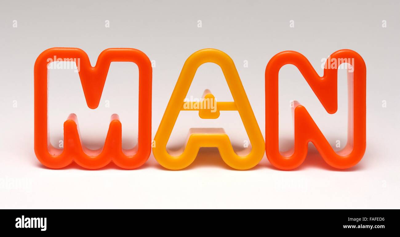 Colorful letters spelling the word MAN Stock Photo Alamy