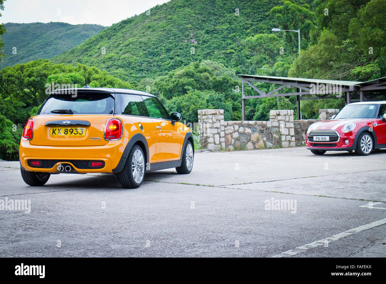 Hong Kong, China June 5, 2014 : Mini Cooper test drive on June 5 2014 in Hong Kong. Stock Photo