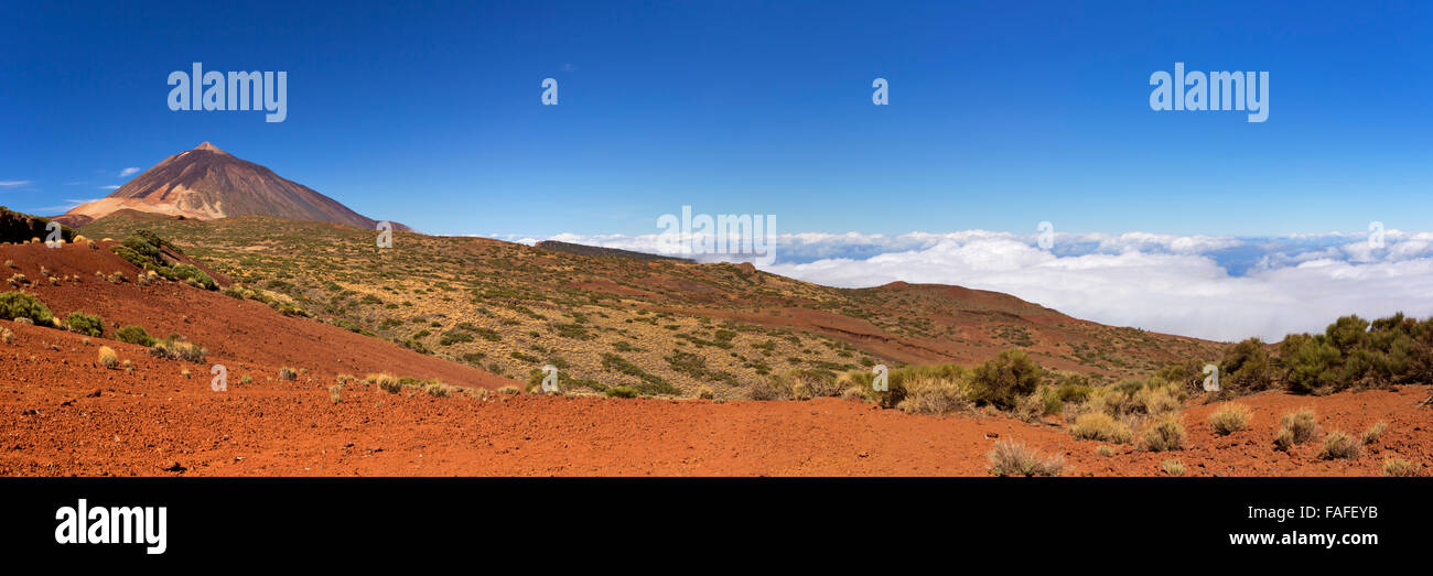 The peak of Mount Teide on Tenerife, Canary Islands, Spain above the clouds. Stock Photo