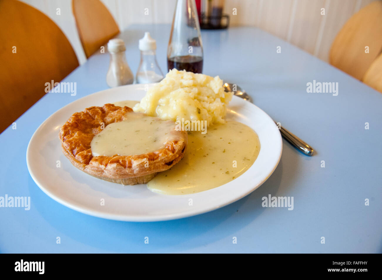 traditional East end of London meal called Pie, Mash and liquor Stock Photo