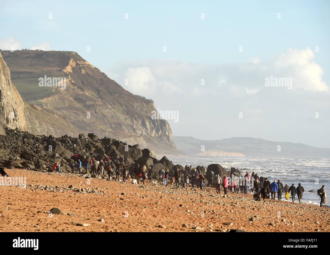 Charmouth beach cliff fall, Dorset, Britain, UK Stock Photo