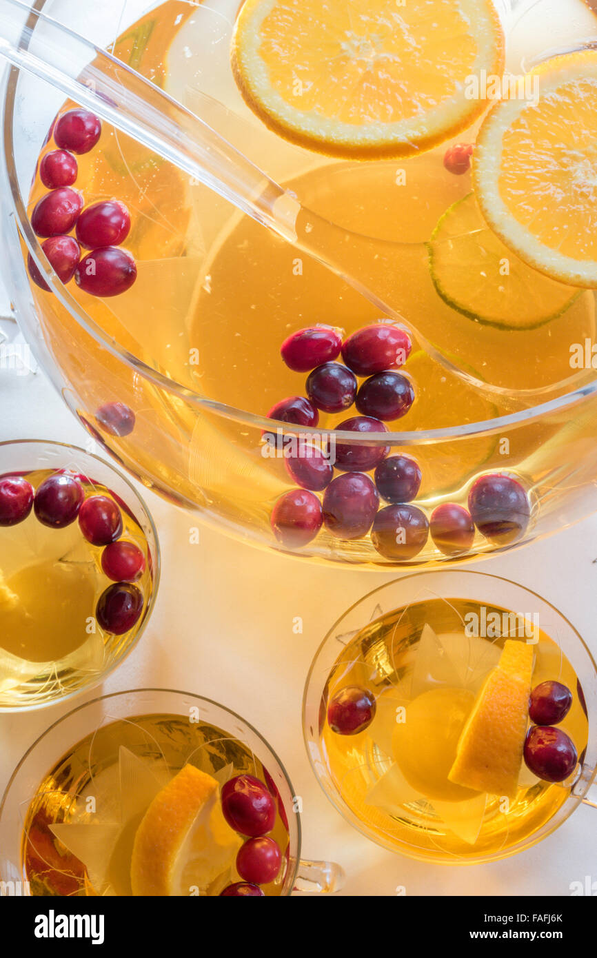 Crystal punch bowl and cups Stock Photo