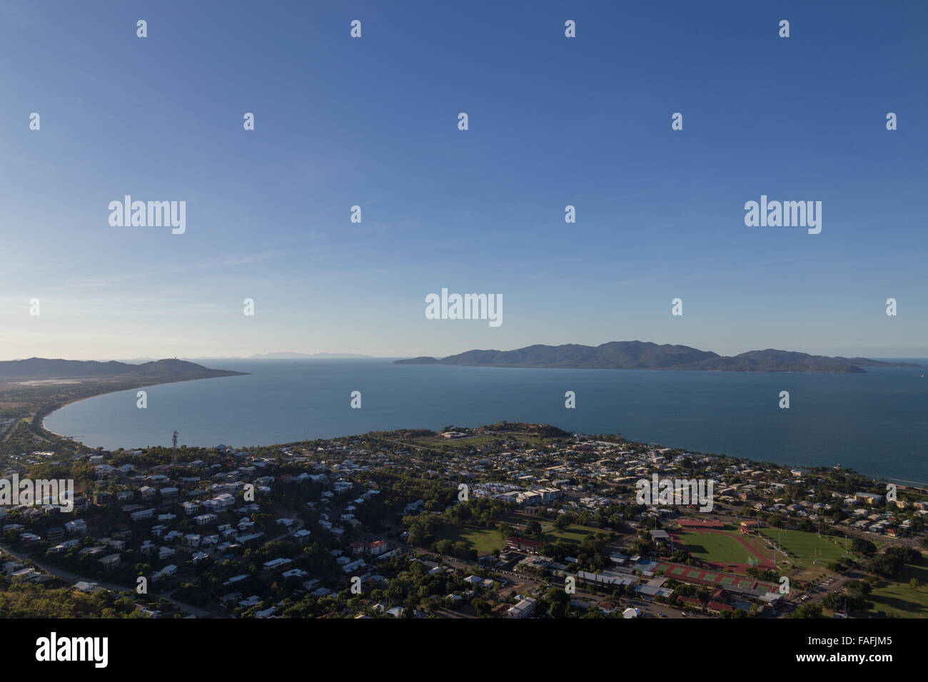 View of Magnetic Island from Castle Hill in Townsville, Queensland, Australia. Stock Photo