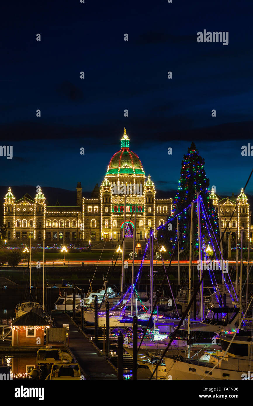 British columbia parliament buildings victoria night christmas lights