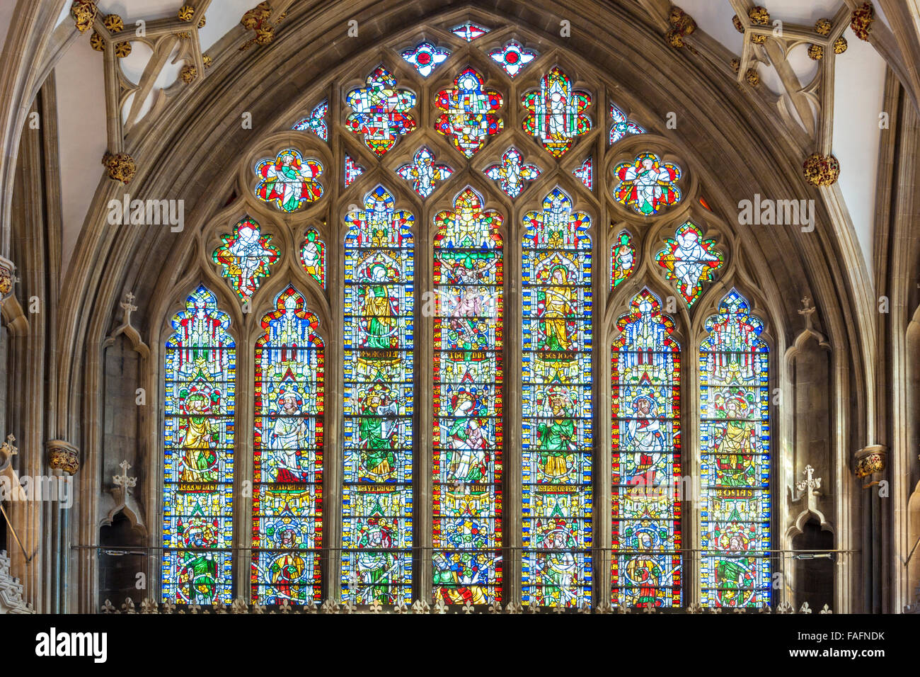 The Jesse window dating from 1340 at Wells Cathedral, Wells, Somerset UK Stock Photo
