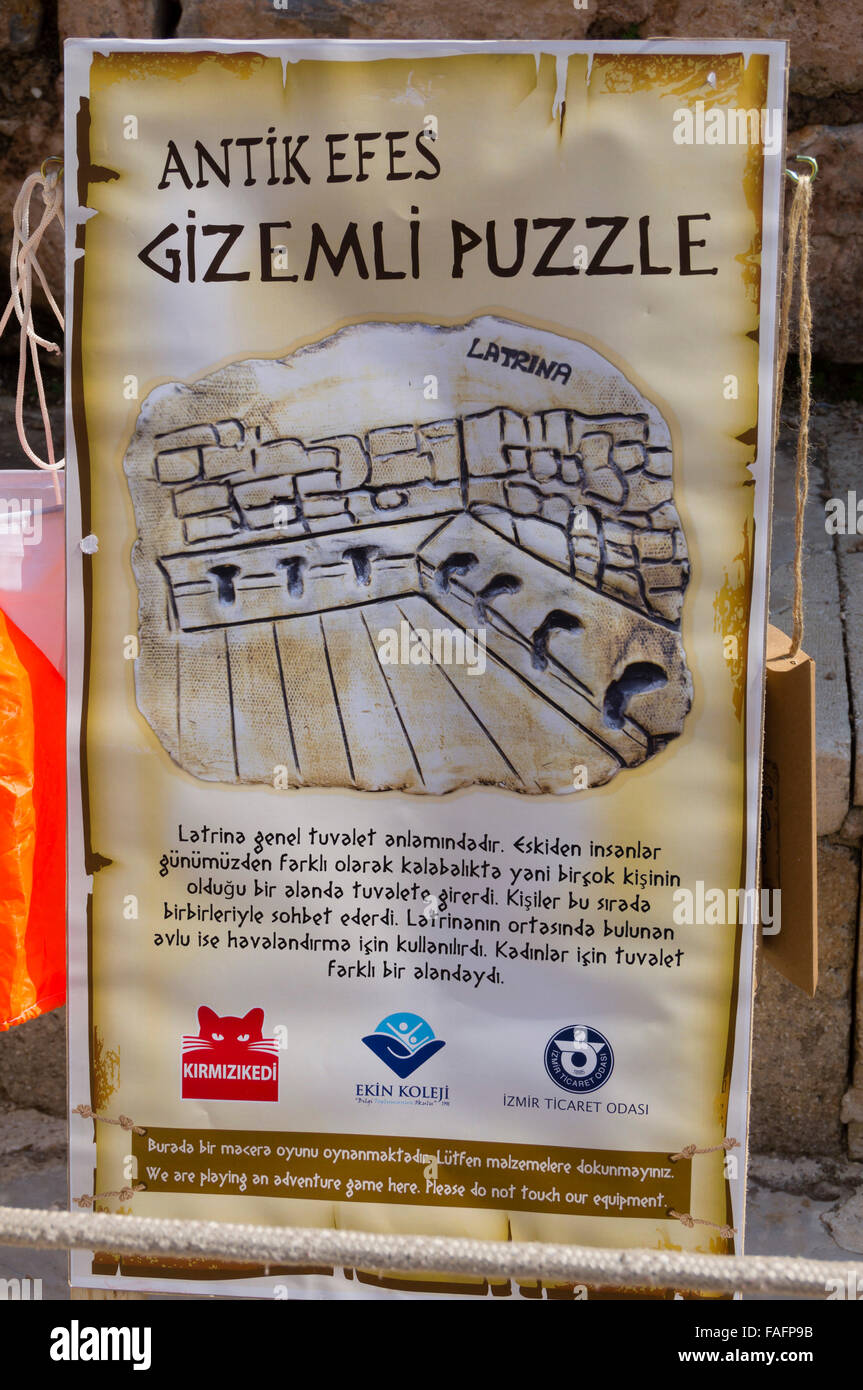 Turkey travel - the city of Ephesus, ancient Efes. Information about Roman toilets. Stock Photo
