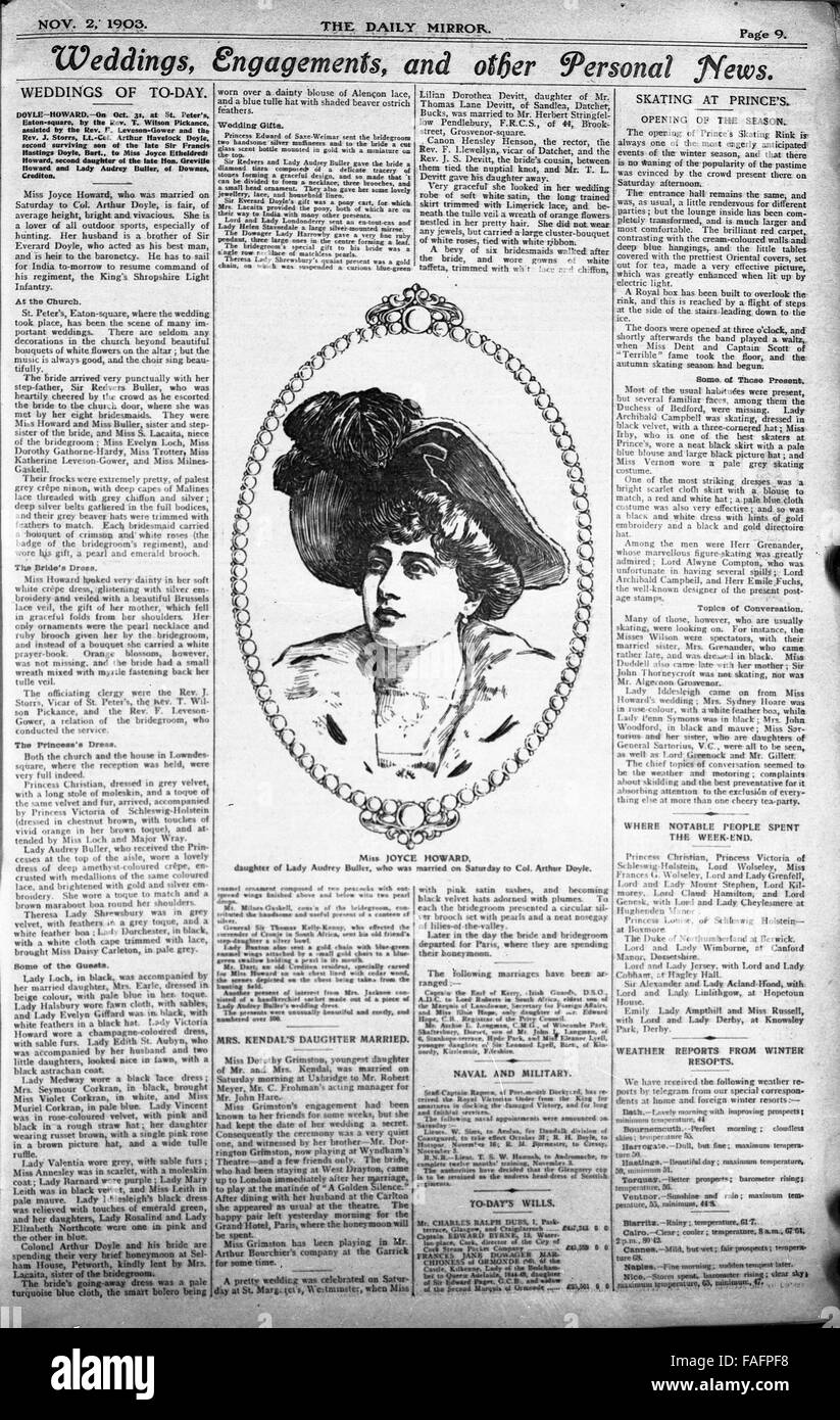 Newspaper advert for announcements in the Daily Mirror published November 2nd 1903 Stock Photo