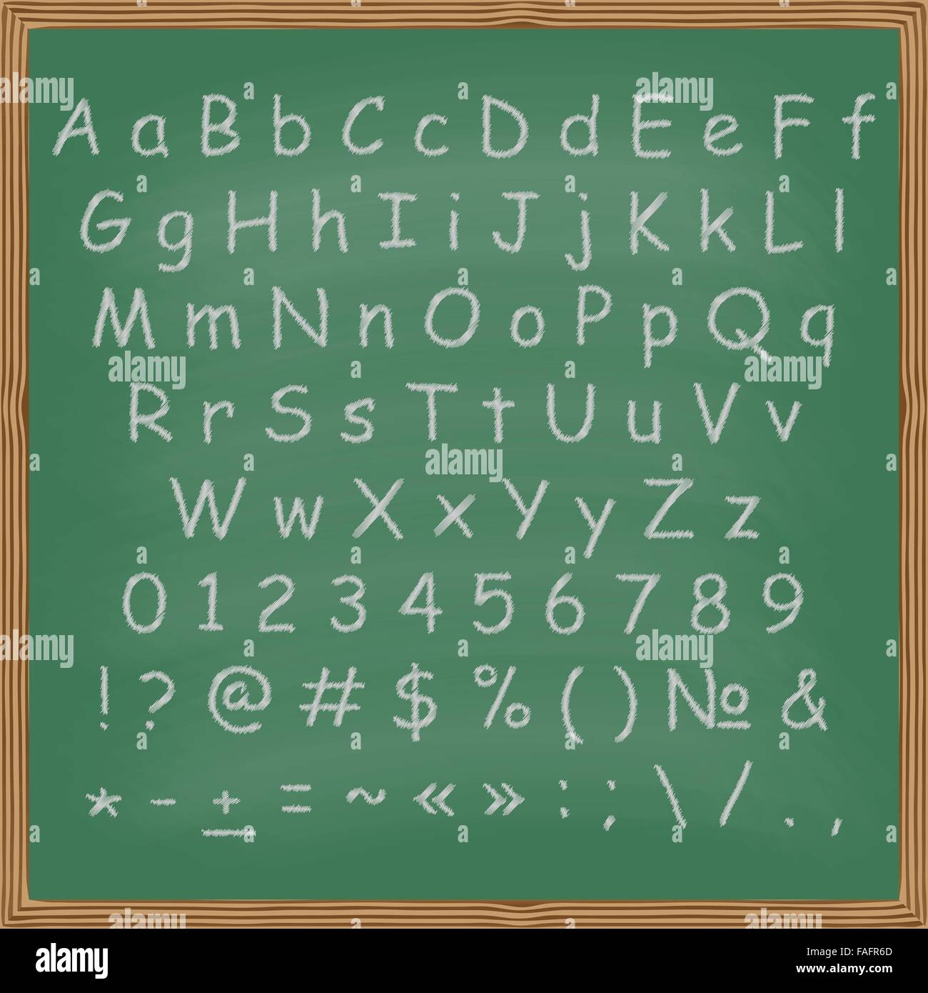 Vector illustration of chalked alphabet on a chalkboard background Stock Vector