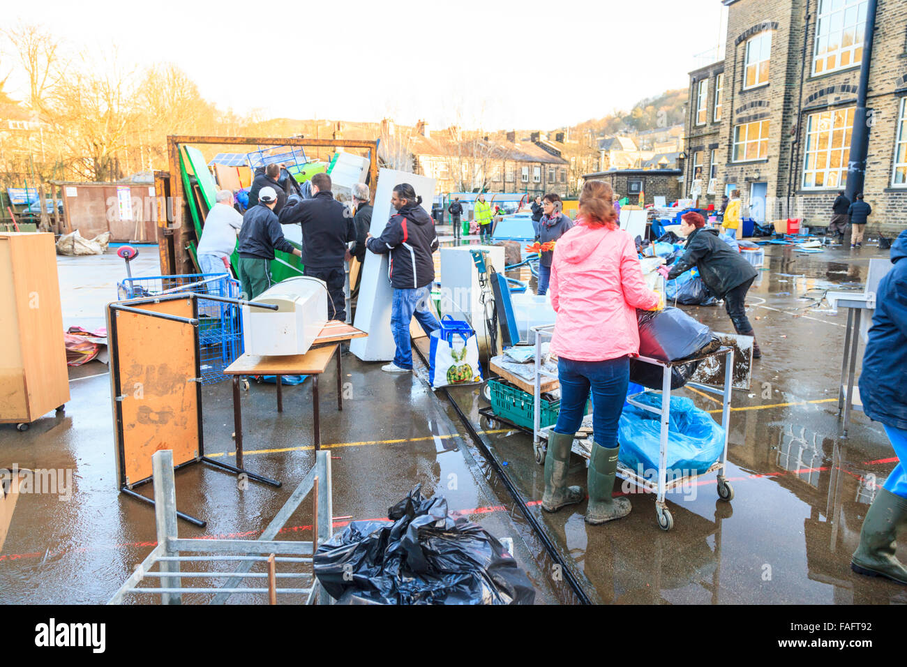 Hebden Bridge, UK. 29th Dec, 2015. School furniture, books and