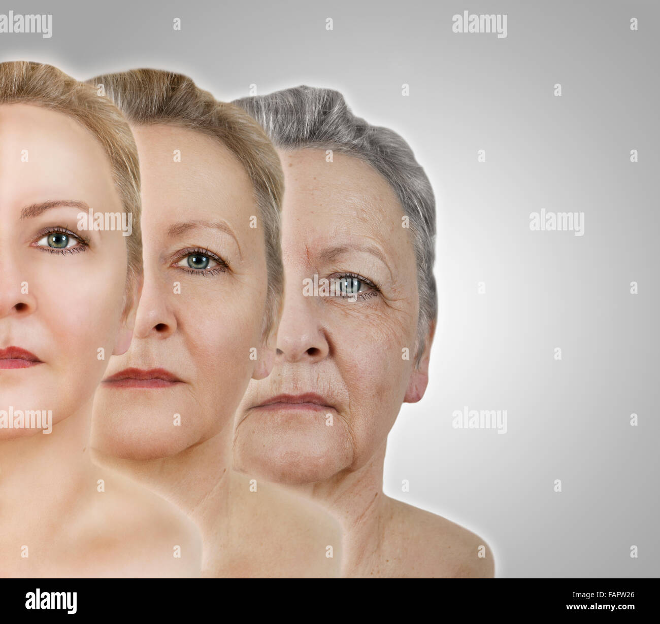a woman young and aged face Stock Photo