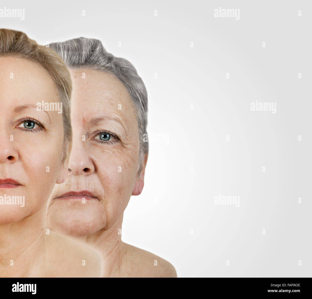 a woman young and aged face Stock Photo