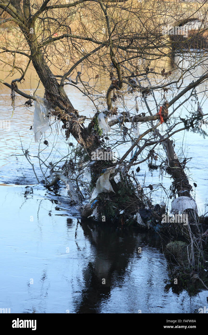 rubbish and debris deposited by the flooding around mirfield , December
