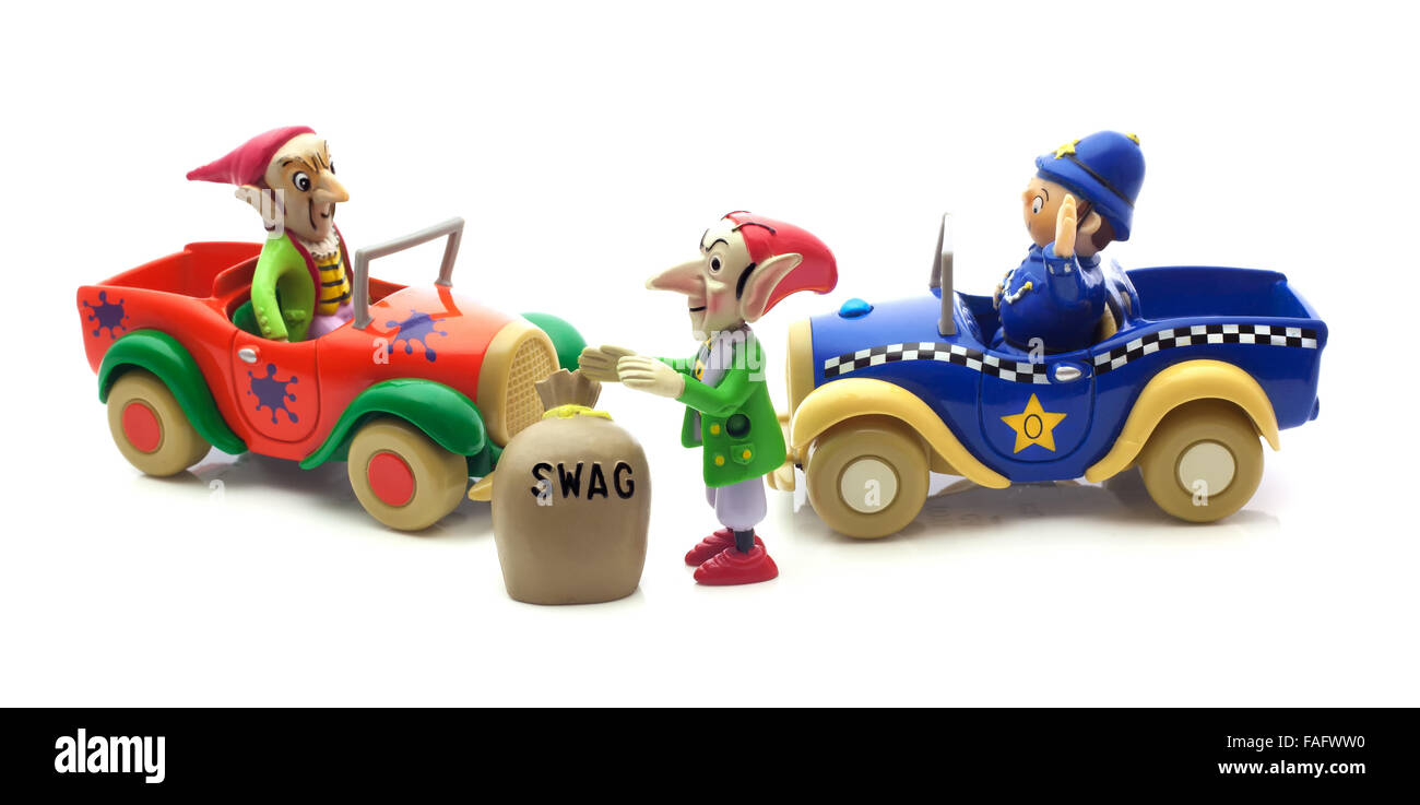 Mr Plod, Sly and Gobo From Enid Blyton's Noddy are characters created by children's author Enid Blyton Stock Photo