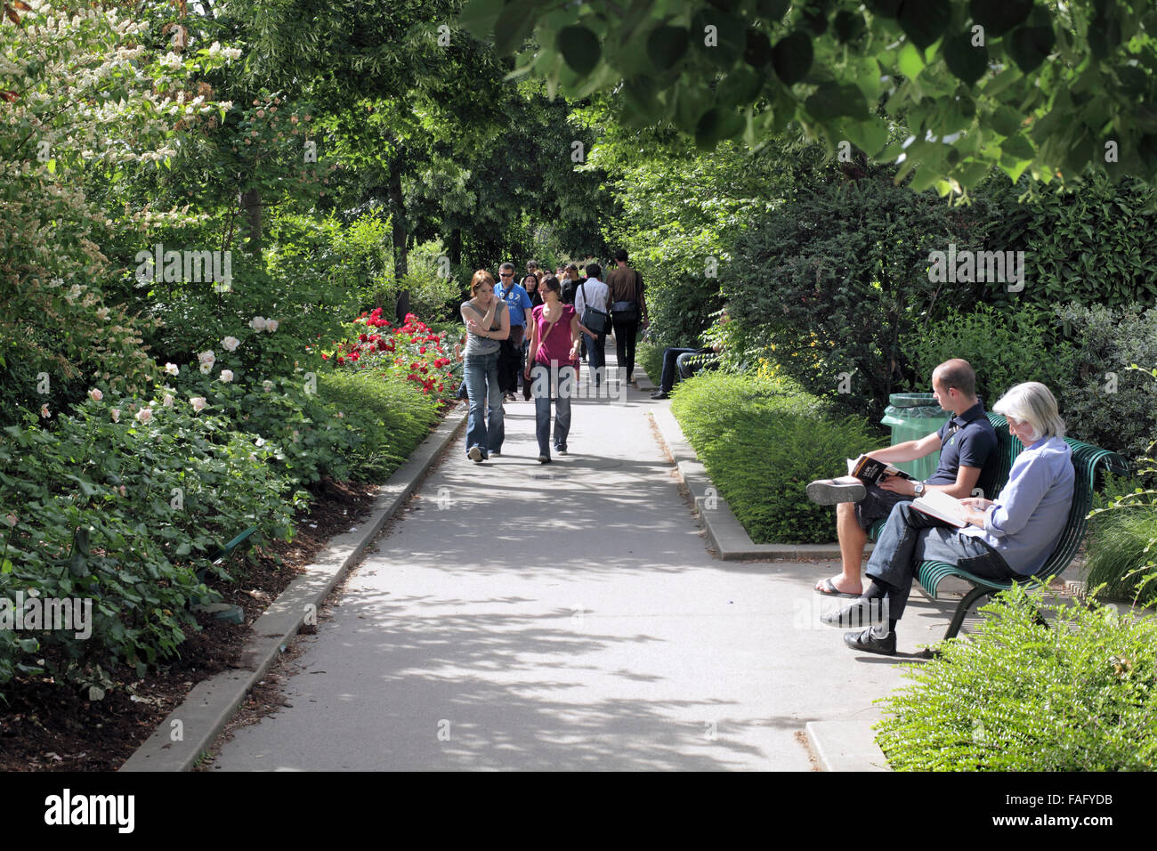 Part of the Promenade Plantee in Paris - a disused railway line converted into a landscaped walkway. Stock Photo