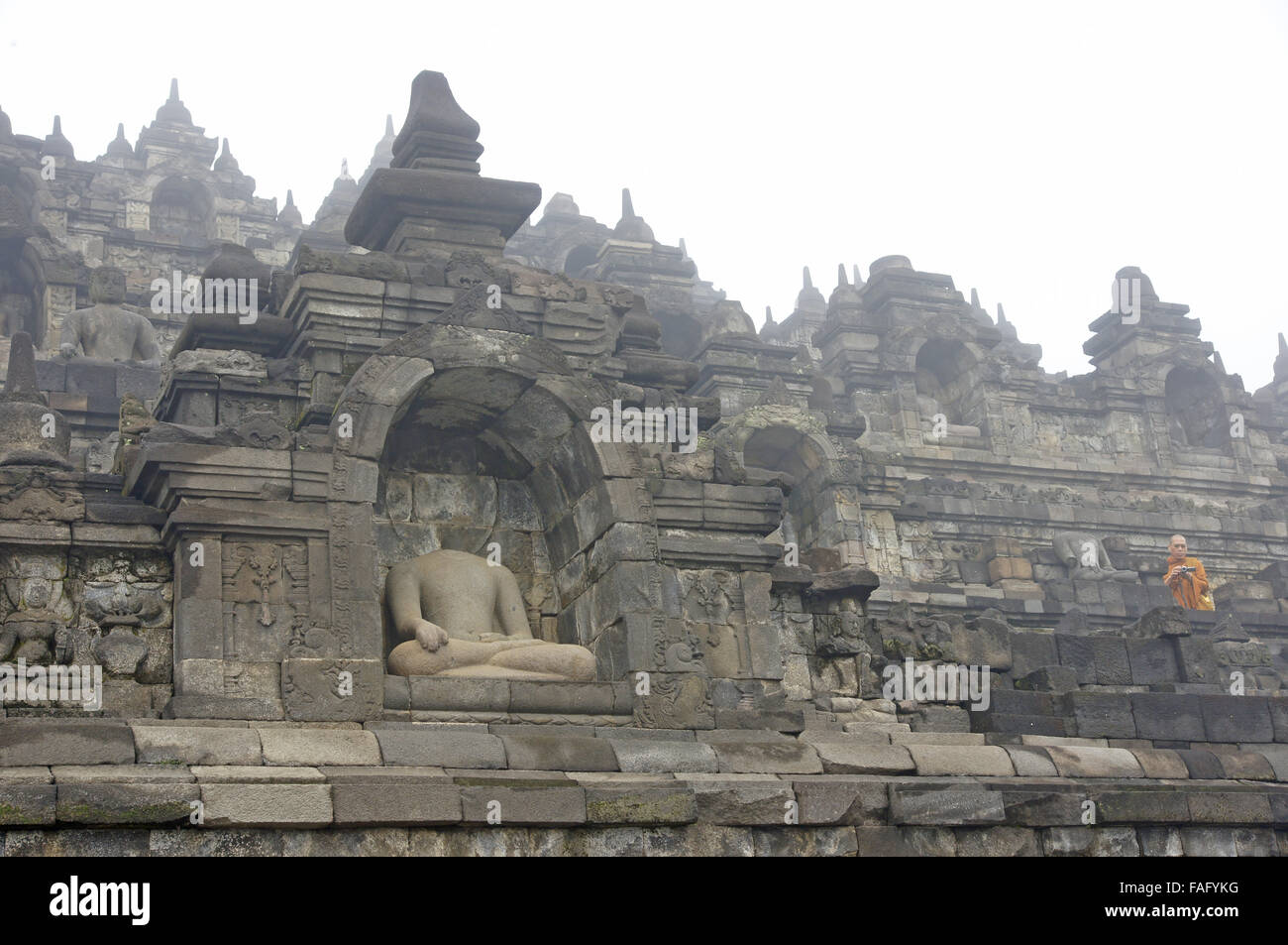 Borobudur Temple - Magelang Jawa Tengah in the morning mist Stock Photo