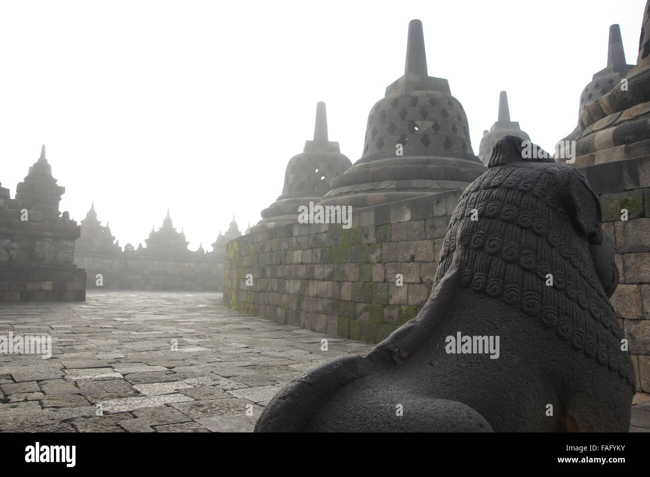 Borobudur Temple - Magelang Jawa Tengah in the morning mist Stock Photo