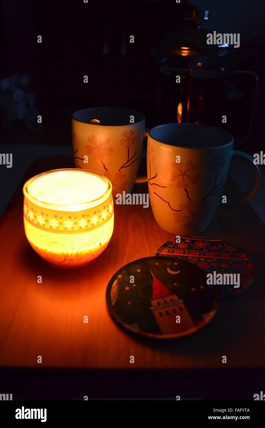 Tea Cups and Candle 7 Stock Photo Alamy