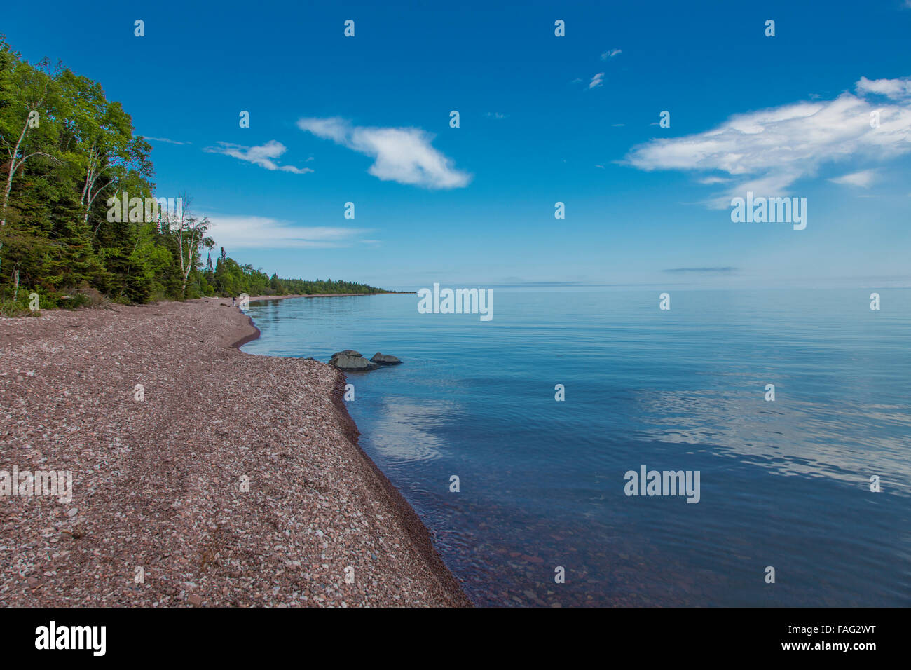 Beach on North Shore of Lake Superior in Minnesota Stock Photo