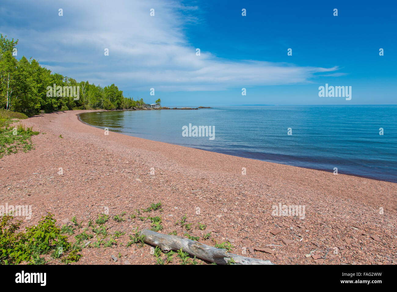 Beach on North Shore of Lake Superior in Minnesota Stock Photo