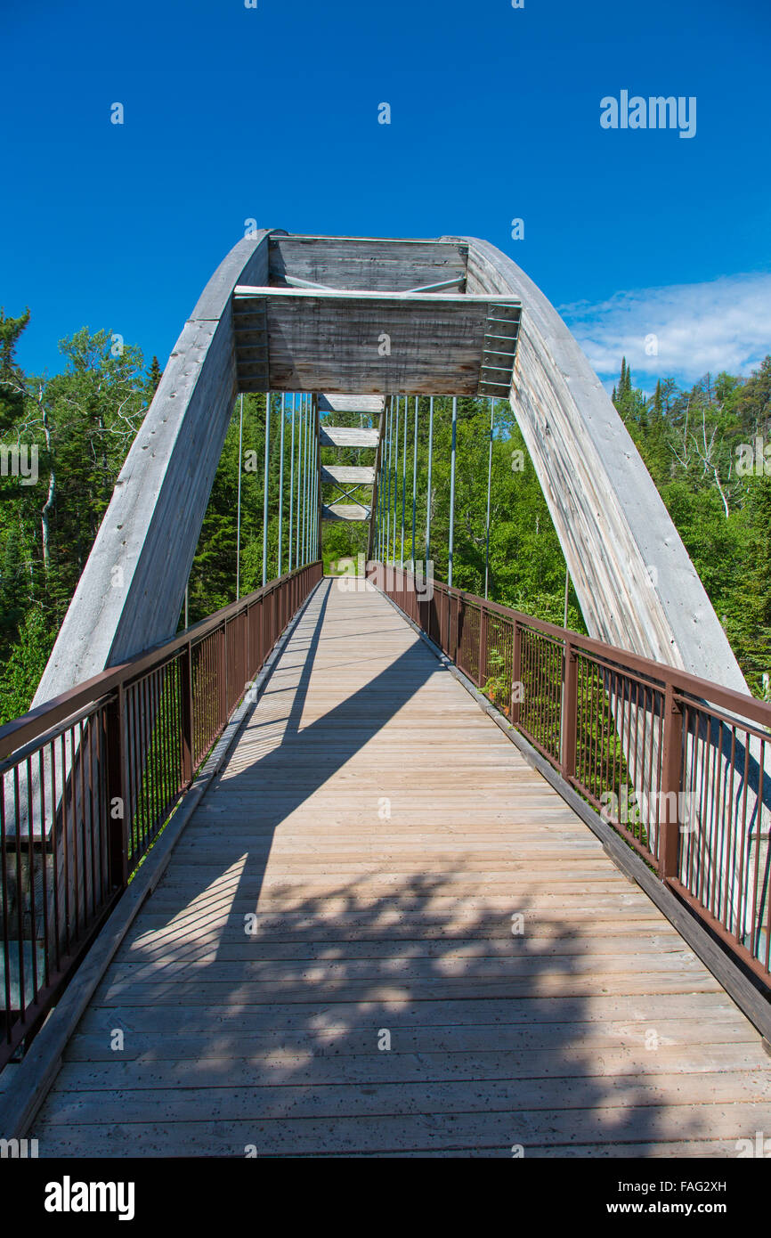 Foot bridge on walking trail in Ouimet Canyon Provincial Park in Dorion