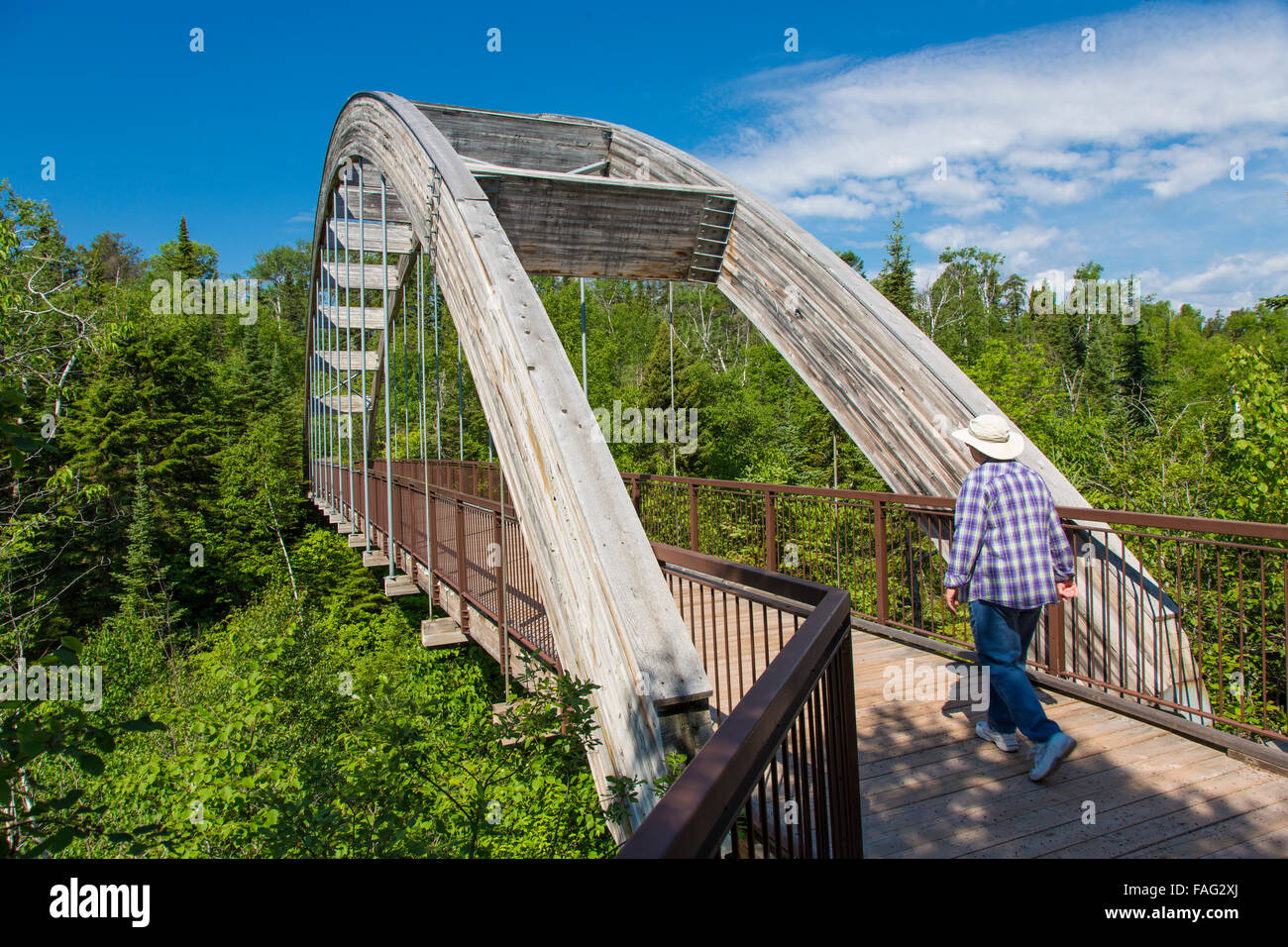 Foot bridge on walking trail in Ouimet Canyon Provincial Park in Dorion