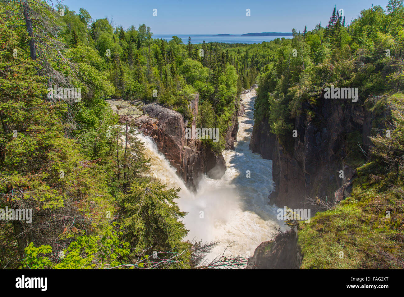Aguasabon River Gorge and waterfalls on the northern shore of Lake Superior in Ontario Canada Stock Photo