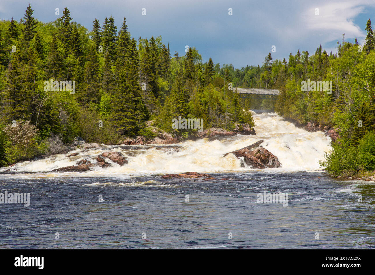 Waterfalls on Aguasabon River at Terrace Bay Beach on the north shore of Lake Superior in Ontario Canada Stock Photo