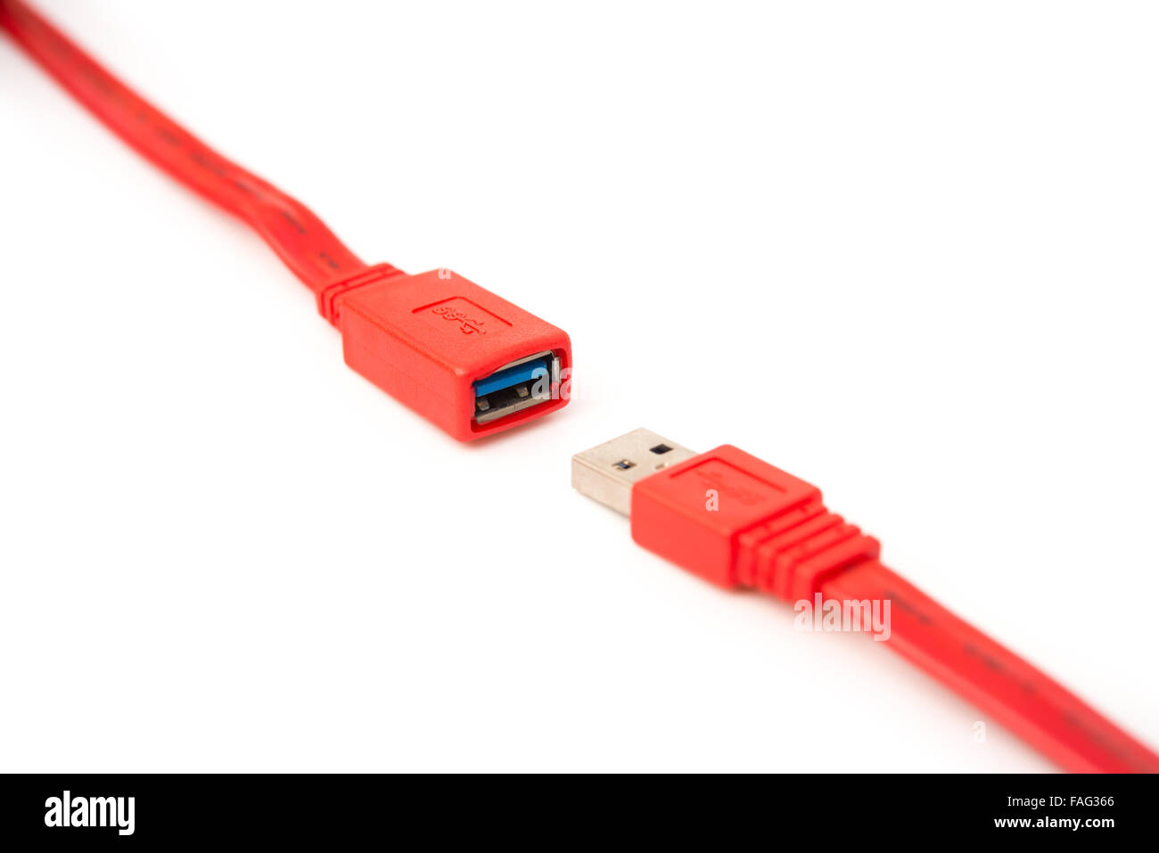 male and female heads of red usb cable on a white background Stock Photo