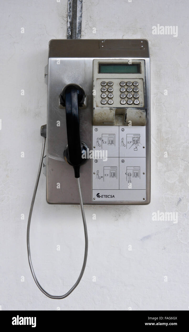 Public pay telephone in Cuba Stock Photo