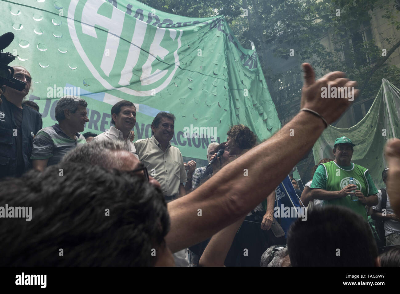 Buenos Aires City, Buenos Aires, Argentina. 29th Dec, 2015. ATEÂ´s management led by Hugo Godoy, also often called ''Cachorro''.ATE - Asociacion Trabajadores del Estado (State Worker Union) Protest in Buenos Aires on 29.12.2014 leaded by Hugo ''Cachorro'' Godoy, the new General Secretary claiming for new salary discussions, extra December Bonus and stability of future state employments. Credit:  Peter Bauza/ZUMA Wire/Alamy Live News Stock Photo