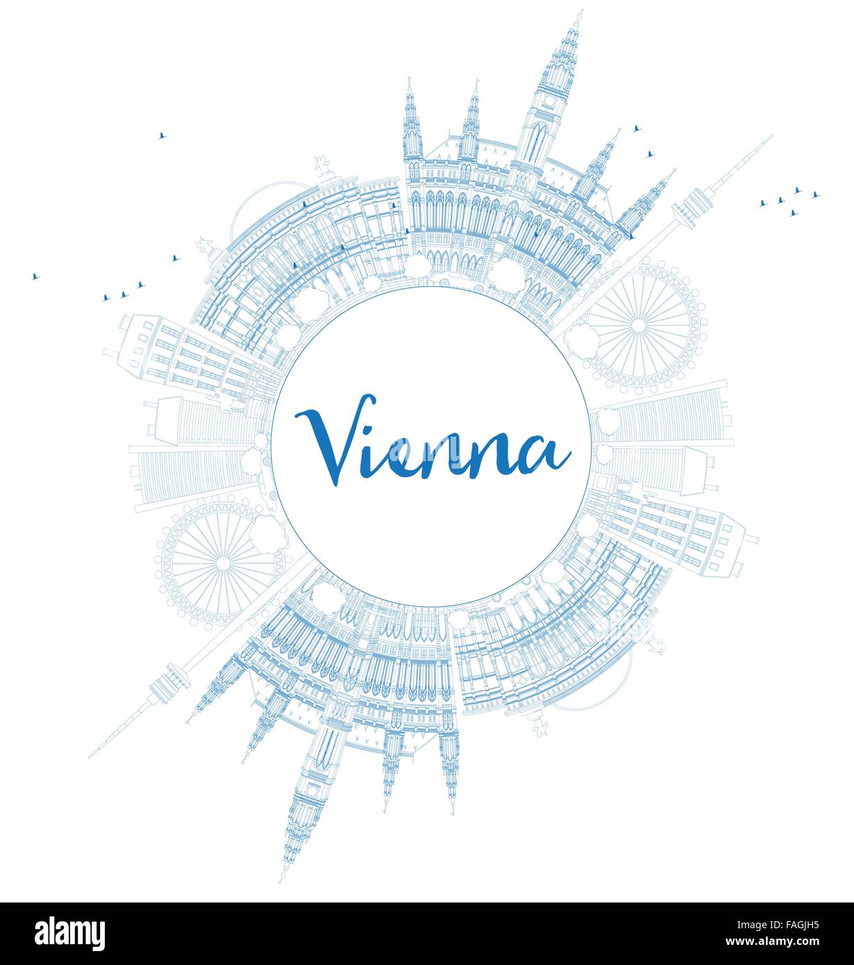 Outline Vienna Skyline with Blue Buildings Copy Space. Vector Illustration. Business Travel and Tourism Concept Stock Vector