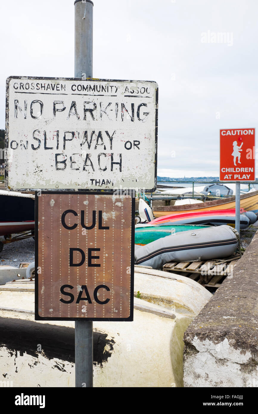 No Parking On The Slipway And Cul De Sac Sign In Crosshaven Stock Photo Alamy
