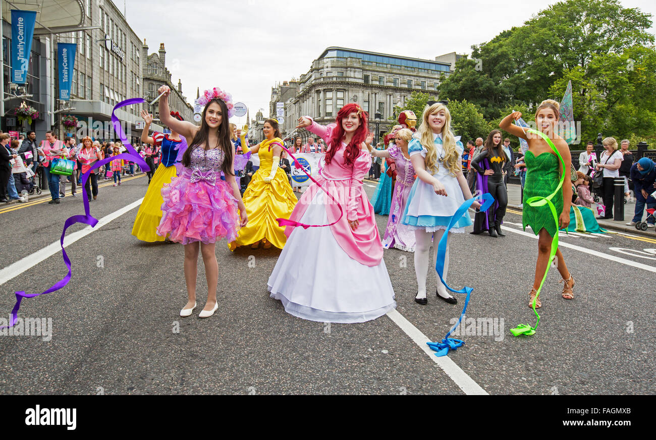 Girls dressed in colourful costumes at the Celebrate Aberdeen parade