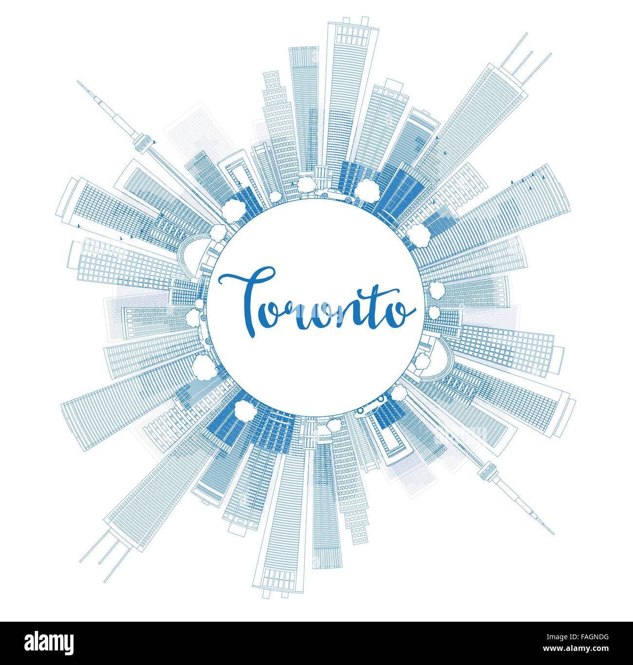 Outline Toronto skyline with blue buildings and copy space. Vector illustration. Business travel and tourism concept Stock Vector