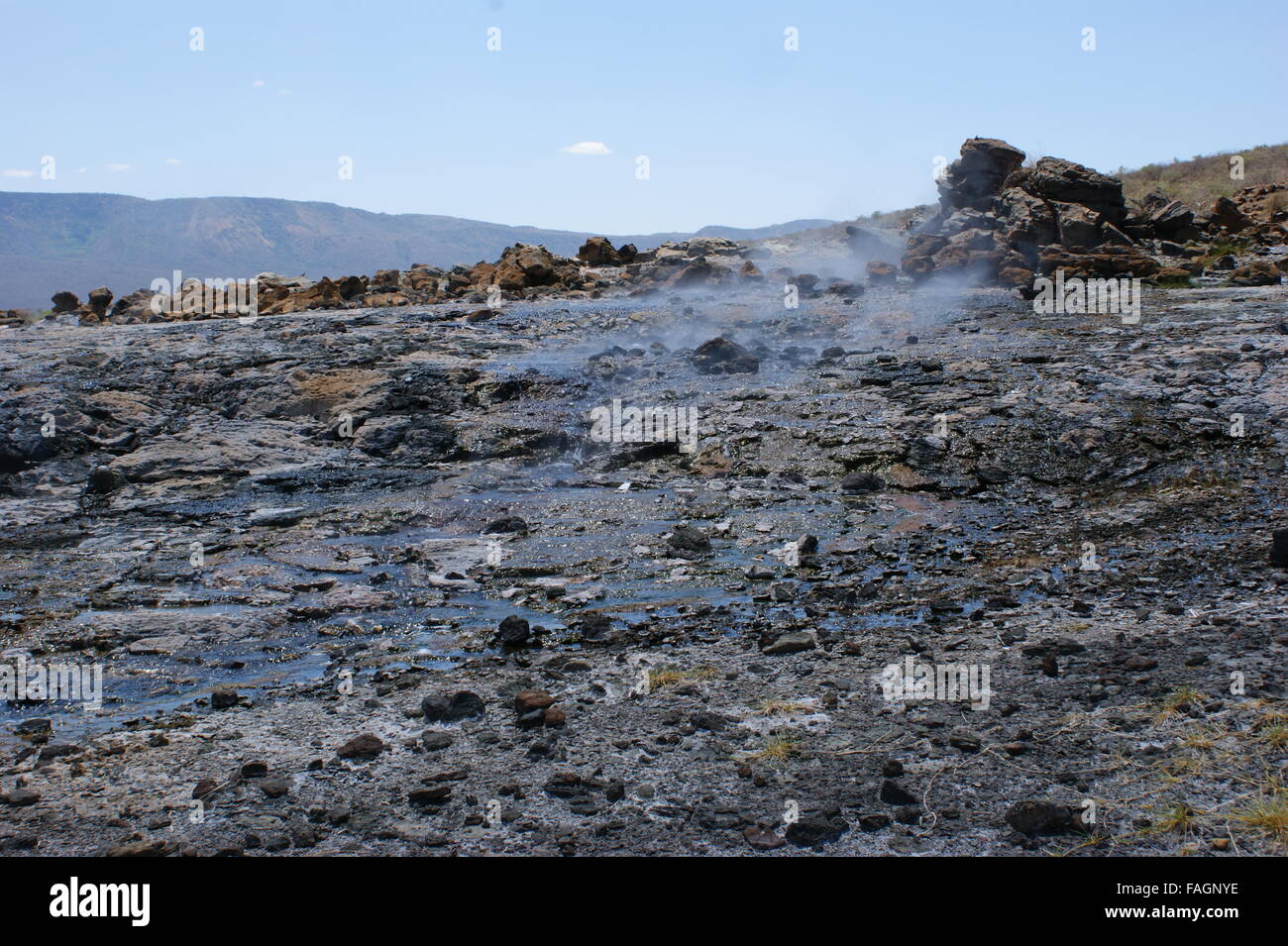 Kenya Lake Bogoria Hot springs geysers and steam jets. Great Rift