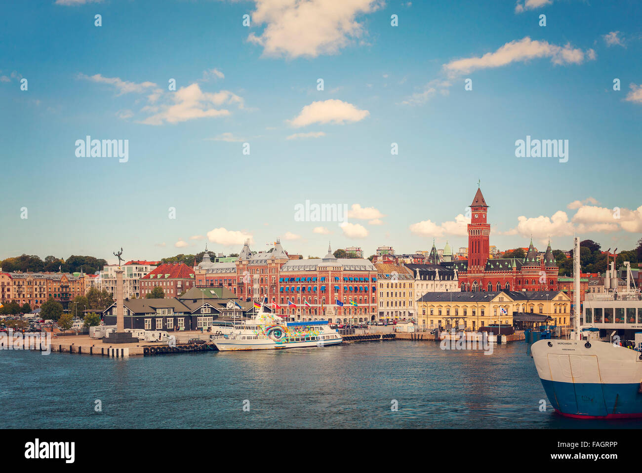 HELSINGBORG, SWEDEN - AUGUST 5: Sightseeing the port in Helsingborg. A city in south western Sweden, with it´s ferries to Danish Stock Photo