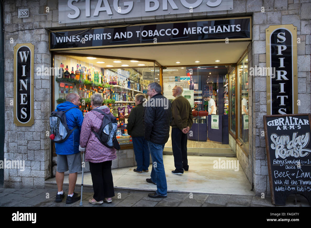 Stag Bros wine and spirit store in Gibraltar Stock Photo Alamy