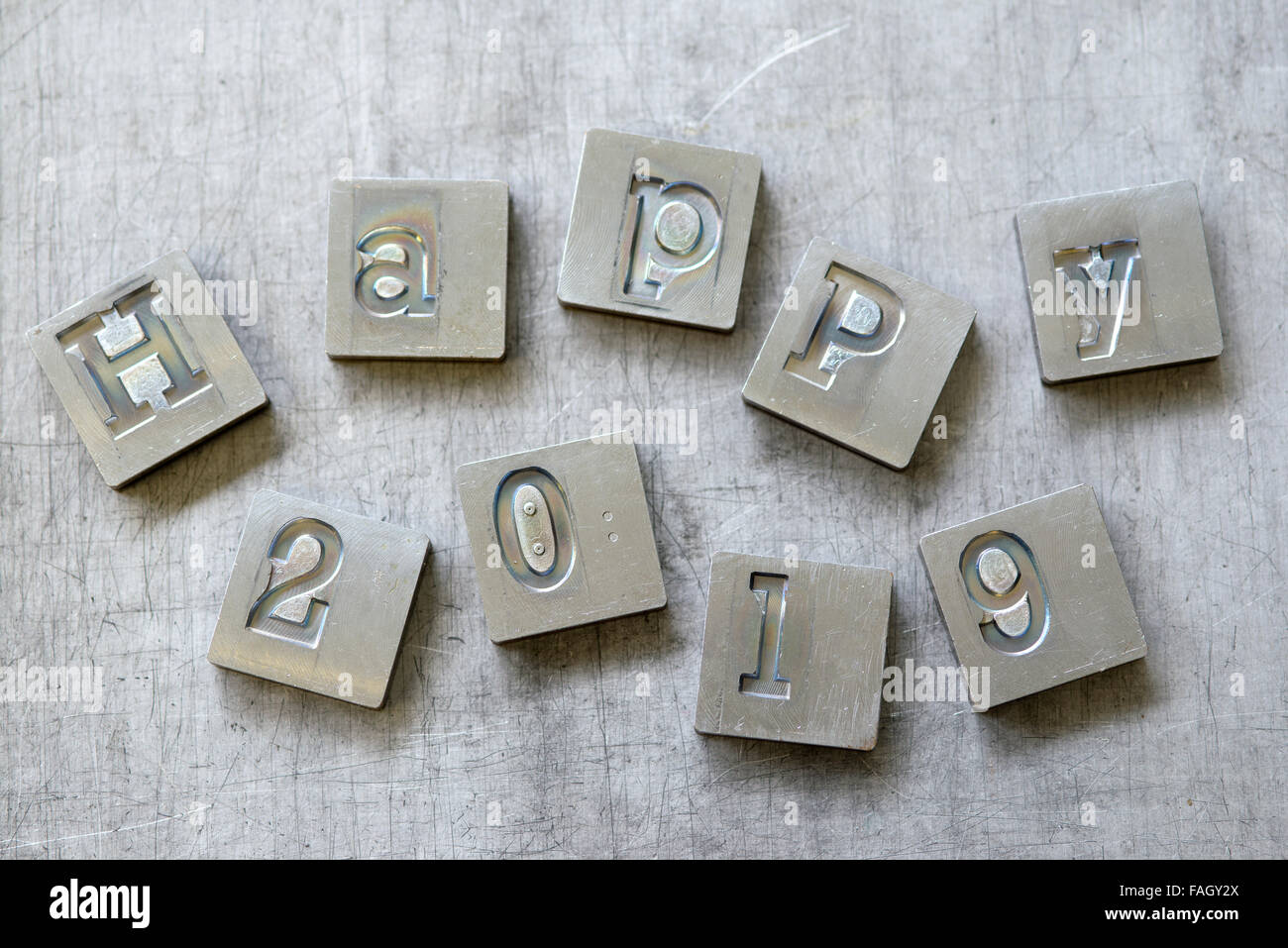 old vintage letters from vintage press, happy 2019 Stock Photo - Alamy